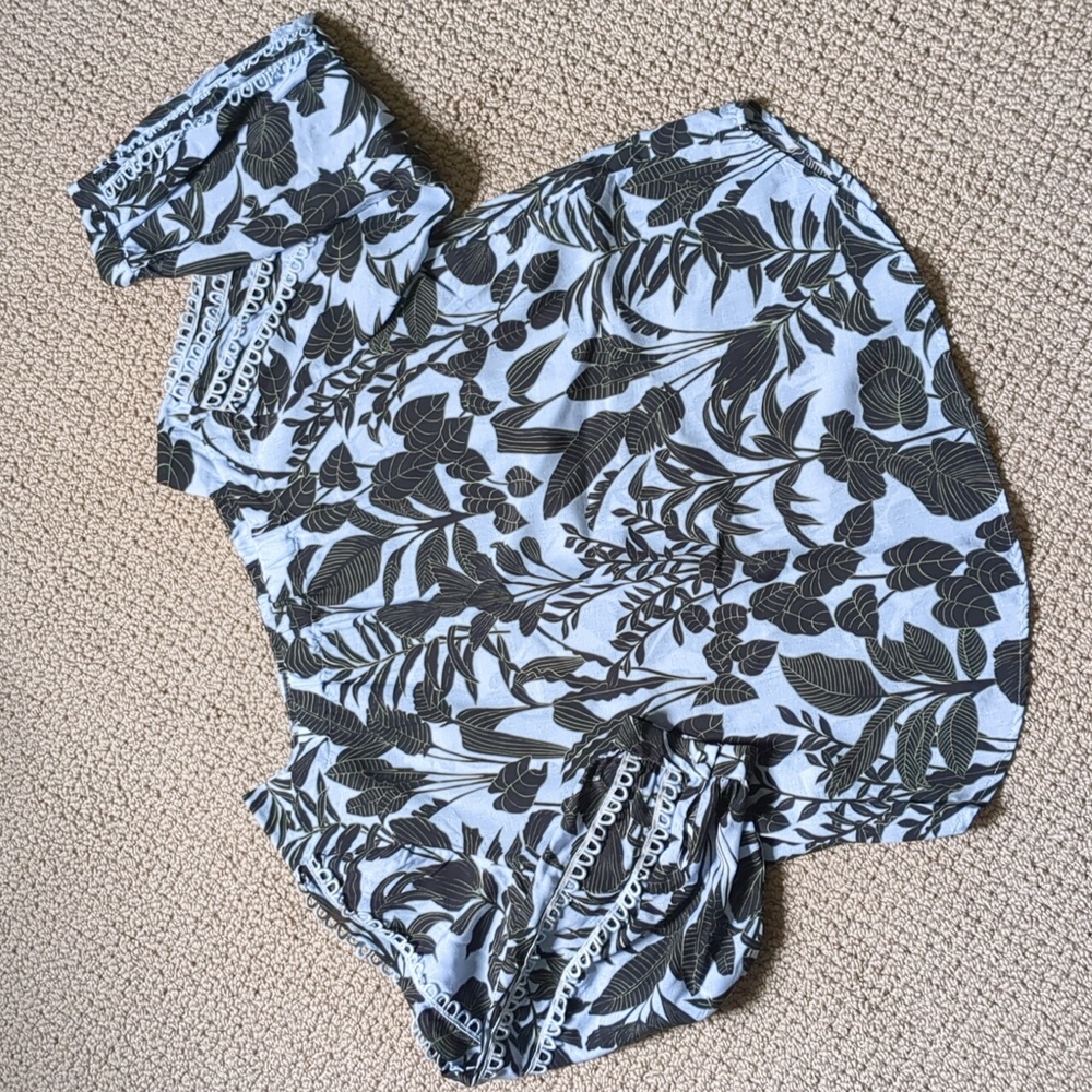 LOFT Linen Blend Tropical Print Blouse